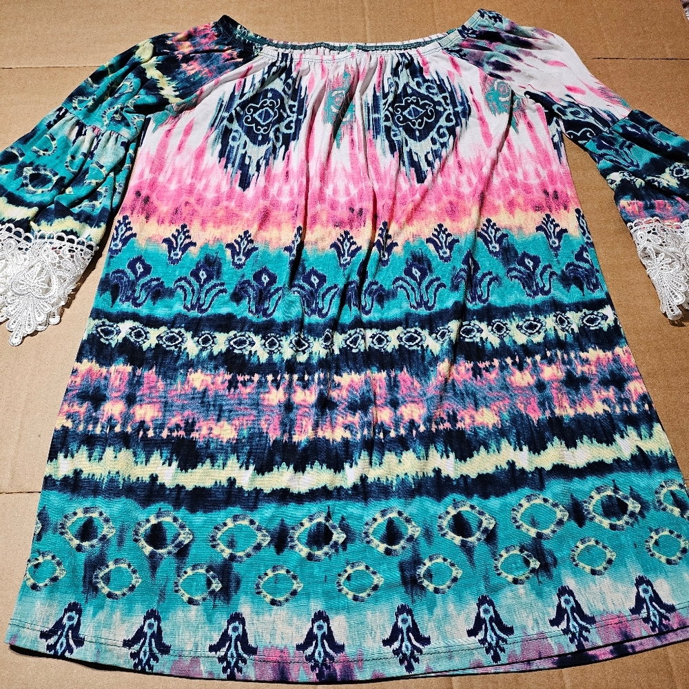 Auditions‎ Knee Length Dress Long Blouse Lace Cuff Sleeves Womens Size Medium